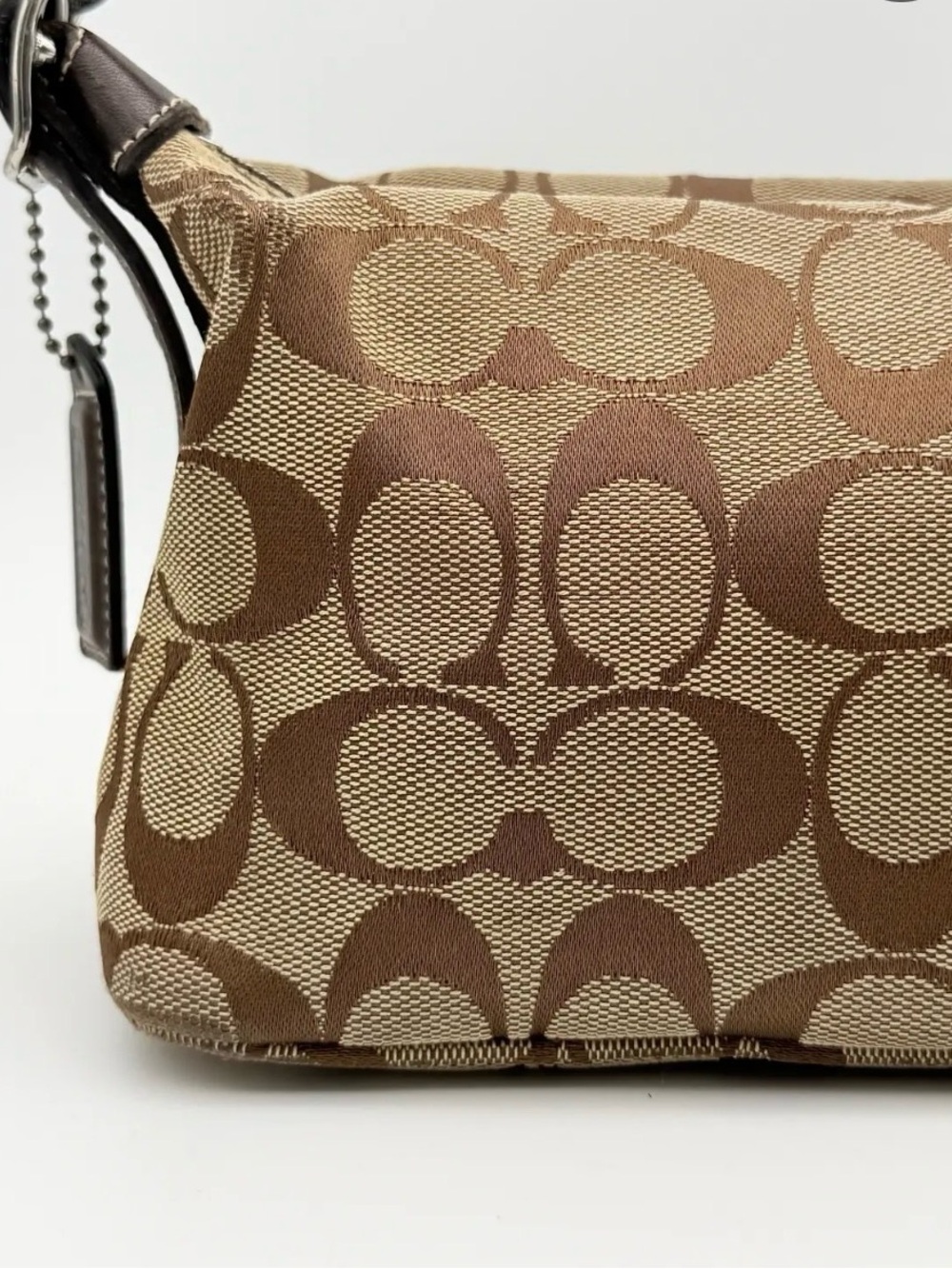Coach Brown and Cream Signature Jacquard Mini Shoulder Bag